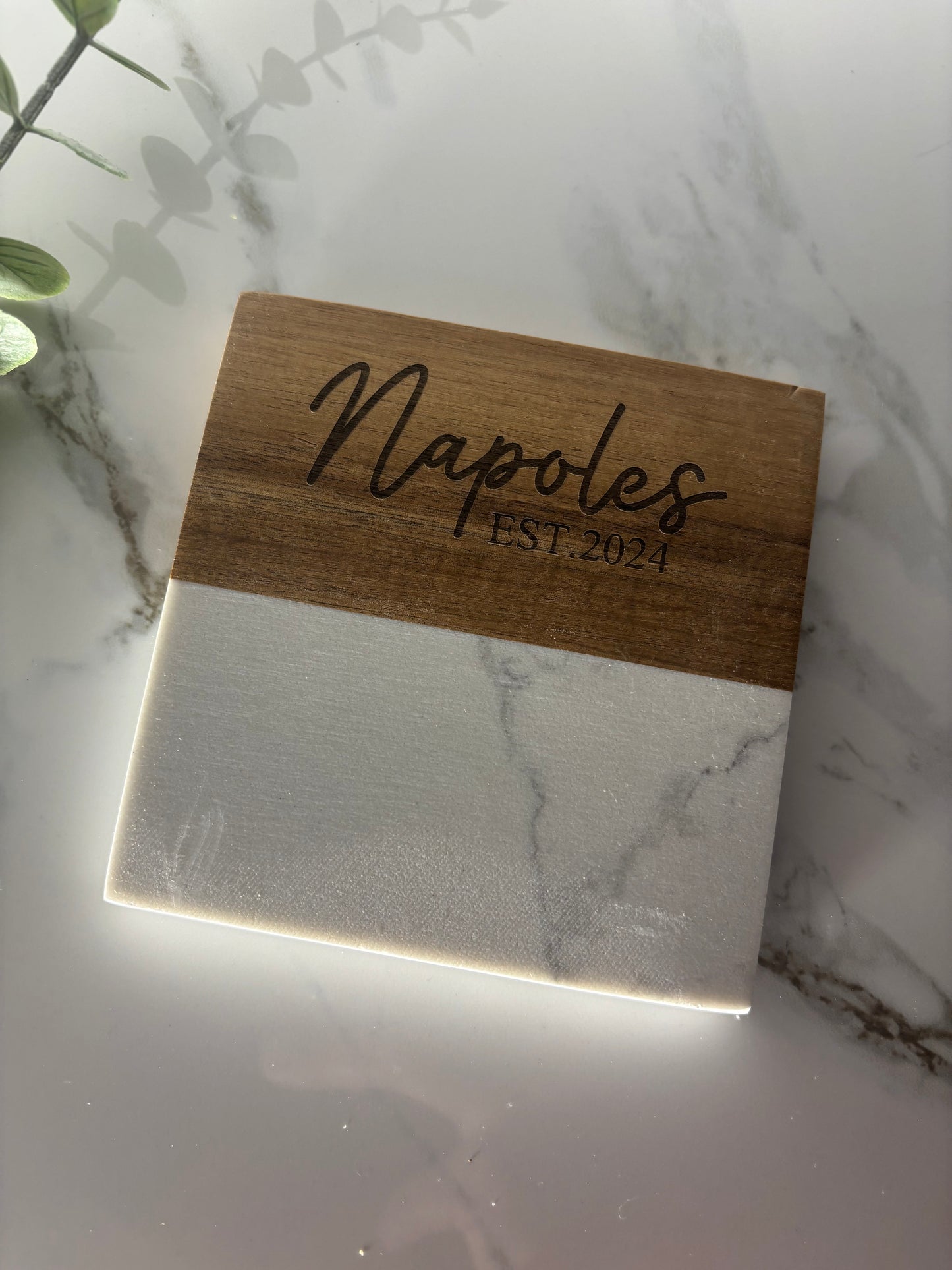 Marble & Acacia Wood Coasters with Display Stand