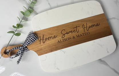 Marble & Acacia Wood Serving Board with 4 serving tools