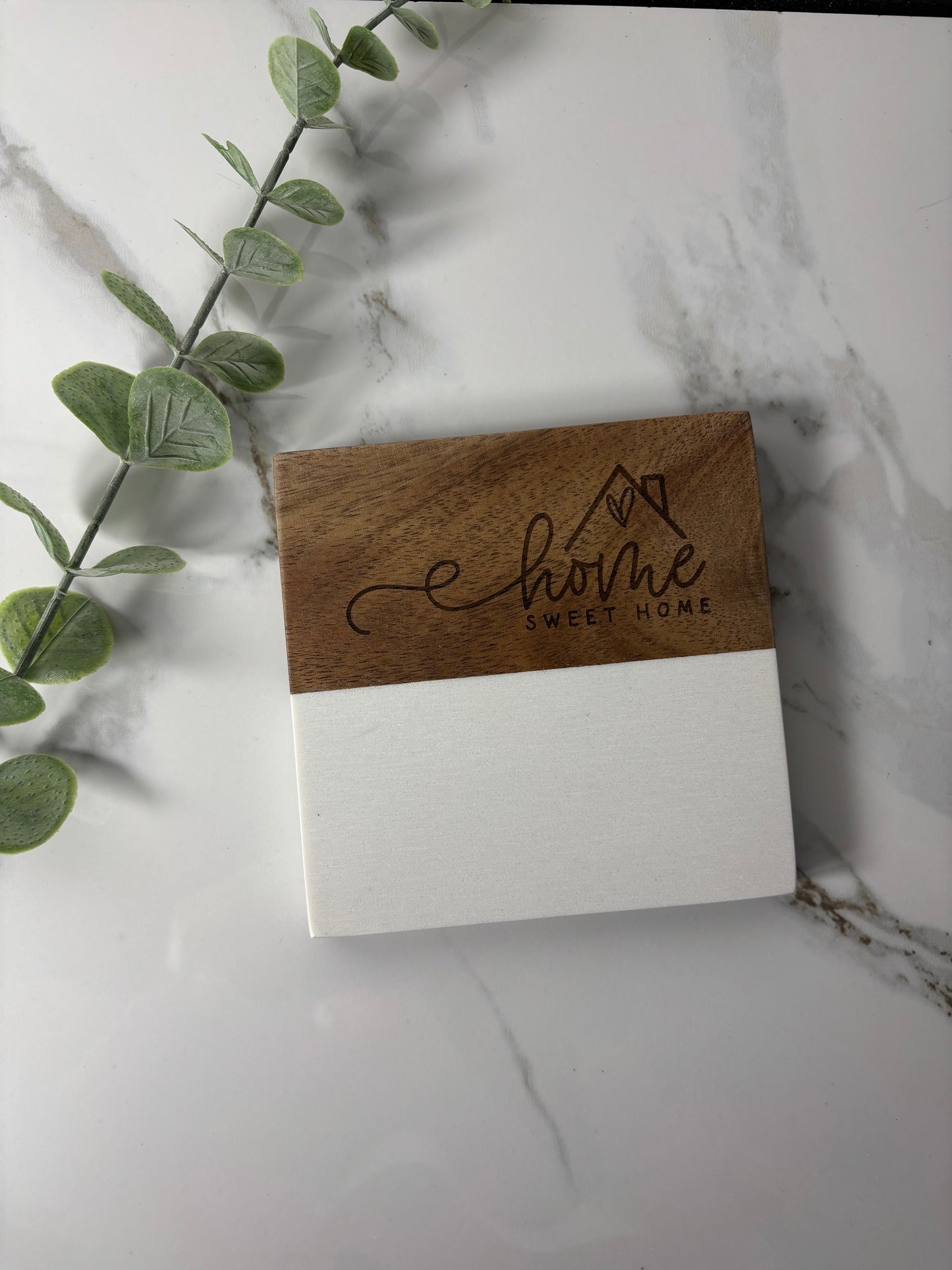 Marble & Acacia Wood Coasters with Display Stand