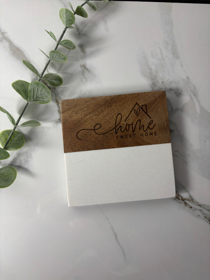 Marble & Acacia Wood Coasters with Display Stand