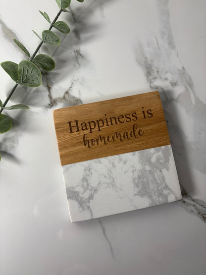 Marble & Acacia Wood Coasters with Display Stand