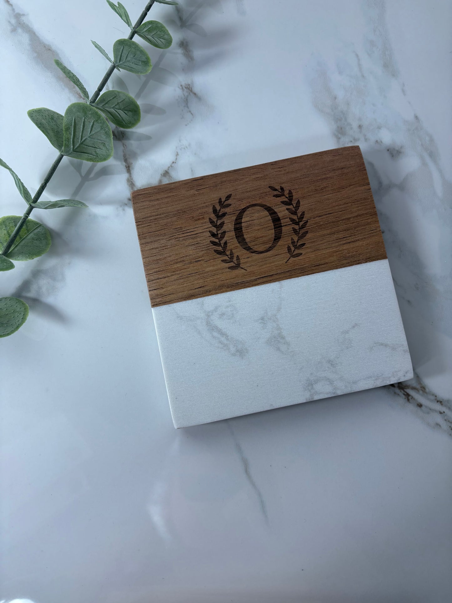 Marble & Acacia Wood Coasters with Display Stand