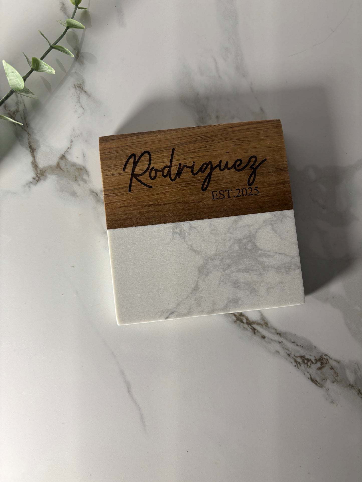 Marble & Acacia Wood Coasters with Display Stand