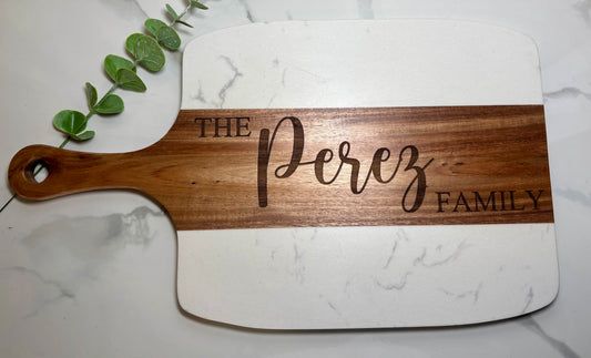 Marble & Acacia Wood Serving Board with 4 serving tools